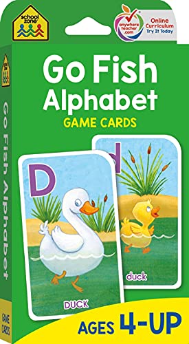 School Zone – Go Fish Alphabet Game Cards – Ages 4 and Up, Preschool to First Grade, Uppercase and Lowercase Letters, ABCs, Word-Picture Recognition, Animals, Card Game, Matching, and More