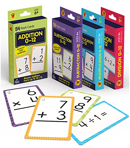 Carson Dellosa 4-Pack Math Flash Cards for Kids Ages 4-8, Addition and Subtraction Flash Cards and Multiplication and Division Flash Cards for Kindergarten, 1st, 2nd, 3rd, 4th, 5th & 6th Grade