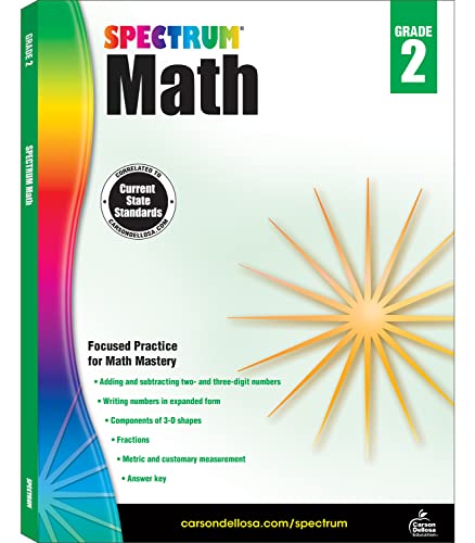 Spectrum 2nd Grade Math Workbook, Fractions, Addition and Subtraction With 2- and 3-Digit Numbers, 3-D Shapes, Measurement, Spectrum Grade 2 Math Workbook for Classroom or Homeschool Curriculum