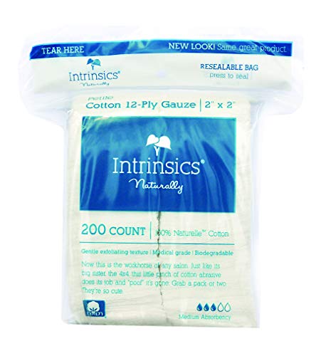 Intrinsics Petite Cotton 12-Ply Gauze – 2″x2″, Med-Esthetic 100% Naturelle Cotton, 200 Count
