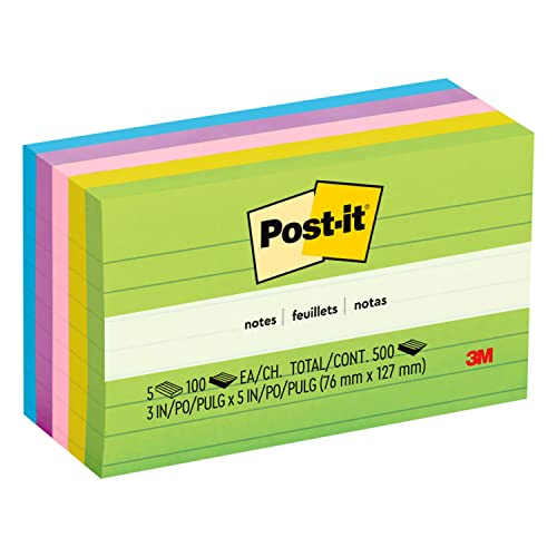 Post-it Notes, 3×5 in, 5 Pads, America’s #1 Favorite Sticky Notes, Floral Fantasy Collection, Bold Colors, Clean Removal, Recyclable (635-5AU)