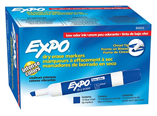 EXPO 80003 Low-Odor Dry Erase Markers, Chisel Tip, Blue, 12-Count