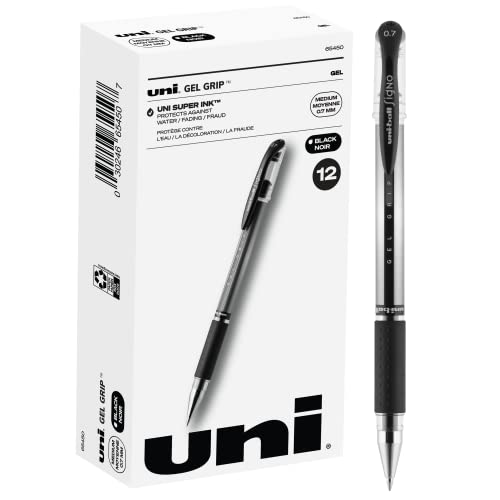 Black Gel Pens with Gel Grip, 12 Bulk Pens, Black Pen with 0.7mm Medium Points, Gel Office Pens for Office Supplies, School Supplies, & Home Supplies, Black Gel Ink Pens Bulk, Black Pens by Uniball