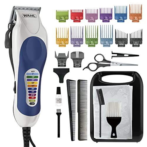Wahl Clipper Color Pro Complete Haircutting Kit with Easy Color Coded Guide Combs – Corded Clipper for Hair Clipping & Grooming Men, Women, & Children – Model 79300-1001M