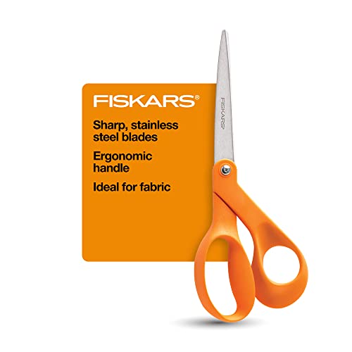 Fiskars The Original Handled Scissors, 8 Inch, Crafting, Paper Cutting, Multi Surface Use, Orange