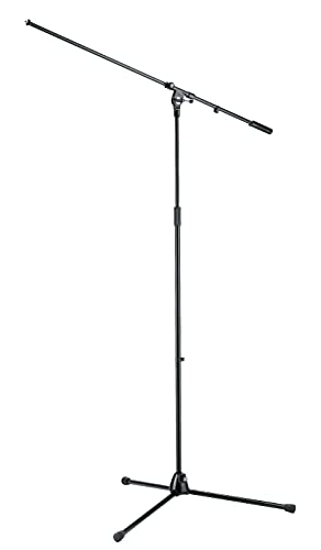 K&M König & Meyer 21021.500.55 Overhead Microphone Stand | Long Boom Arm | T-bar Locking Mechanism | Heavy Duty Folding Tripod Base | Compact For Travel/Storage | German Made | Black
