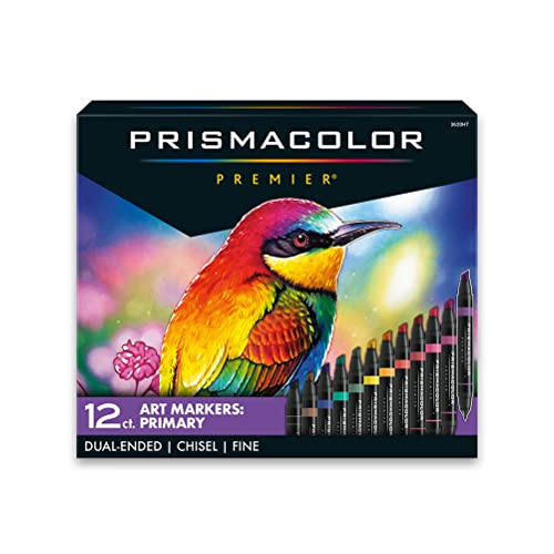 Prismacolor Premier Double-Ended Art Markers, Fine and Chisel Tip, 12 Pack