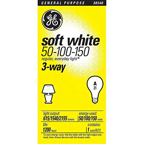 GE Lighting 570710 FBA_97494 GE SoftWhite Light Bulb 3-Way 50/100/150 Watt (1 Pack), 1 Count (Pack of 1), Soft White