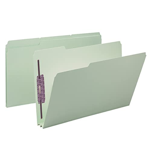 Smead Pressboard Fastener File Folder with SafeSHIELD Fasteners, 2 Fasteners, 1/3-Cut Tab, 2″ Expansion, Legal Size, Gray/Green, 25 per Box (19934)