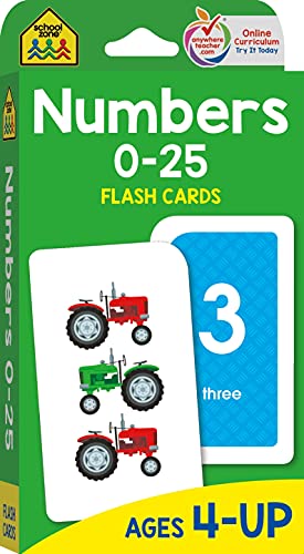School Zone – Numbers 0-25 Flash Cards – Ages 4 to 6, Preschool, Kindergarten, Math, Addition, Subtraction, Numerical Order, Counting, and More