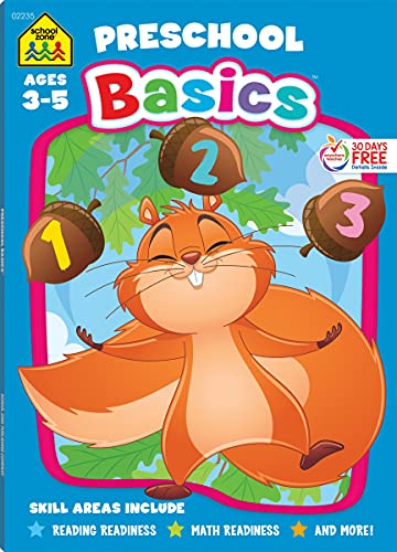 School Zone – Preschool Basics Workbook – 64 Pages, Ages 3 to 5, Colors, Numbers, Counting, Matching, Classifying, Beginning Sounds, and More (School Zone Basics Workbook Series)