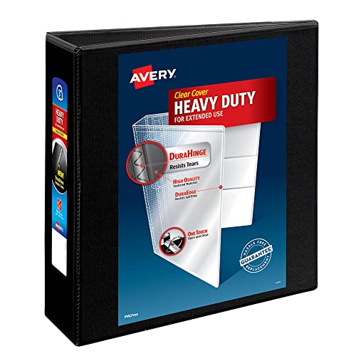 Avery Heavy-Duty View 3 Ring Binder, 3″ One Touch Slant Rings, Holds 8.5″ x 11″ Paper, 1 Black Binder (05600)