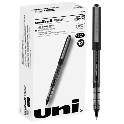 Uni-Ball 60106 uni-ball Vision Rollerball Pens, Micro Point (0.5mm), Black, 12 Count