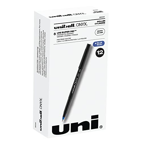 uni-ball ONYX Rollerball Pen, Micro Point (0.5mm), Blue, 12 Count (60041)