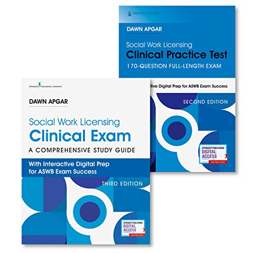 Social Work Licensing Clinical Exam Guide and Practice Test Set: Print + Online LCSW Exam Prep from Dawn Apgar with 340 Questions, Two Practice Tests and Customized Study Plan.