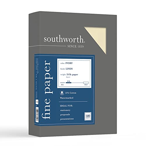 Southworth 25% Cotton Business Paper, 8.5″ x 11″, 24 lb/90 gsm, Linen Finish, Ivory, 500 Sheets – Packaging May Vary (564C)