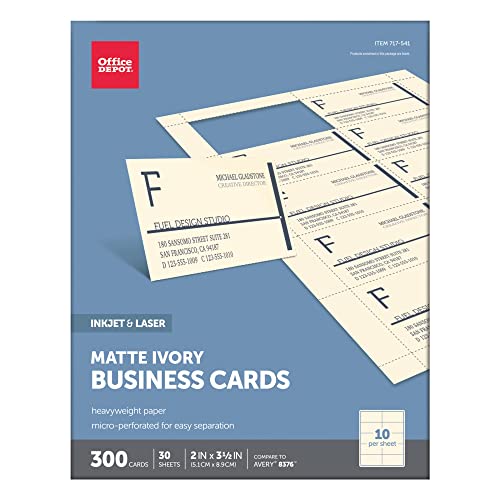 Office Depot(R) Laser/Inkjet Matte Business Cards, 2in. x 3 1/2in., Ivory, Box Of 300