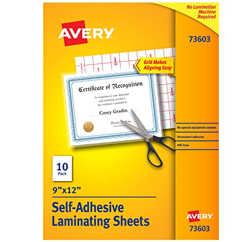 Avery Clear Laminating Sheets, 9″ x 12″, Permanent Self-Adhesive, 10 Sheets (73603)