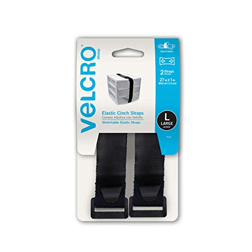VELCRO Brand All-Purpose Elastic Straps | Strong & Reusable | Perfect for Fastening Wires & Organizing Cords | Black, 27in x 1in | 2 Count
