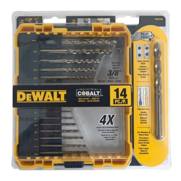 DEWALT DW1263 14-Piece Cobalt Alloy Pilot Point Drill Bit Set