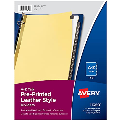 Avery Black Leather Pre-Printed Dividers, A-Z, 25-Tab Set, 1 Set (11350)