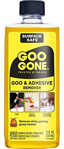 Goo Gone Adhesive Remover – 8 Ounce – Surface Safe Adhesive Remover Safely Removes Stickers Labels Decals Residue Tape Chewing Gum Grease Tar, Pack of 2