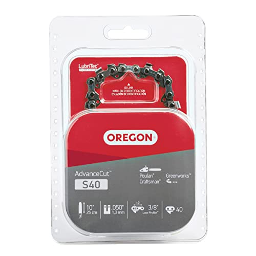 Oregon S40 AdvanceCut Chainsaw Chain for 10-Inch Bar – 40 Drive Links – low-kickback chain fits Echo, Sun Joe, Greenworks and more