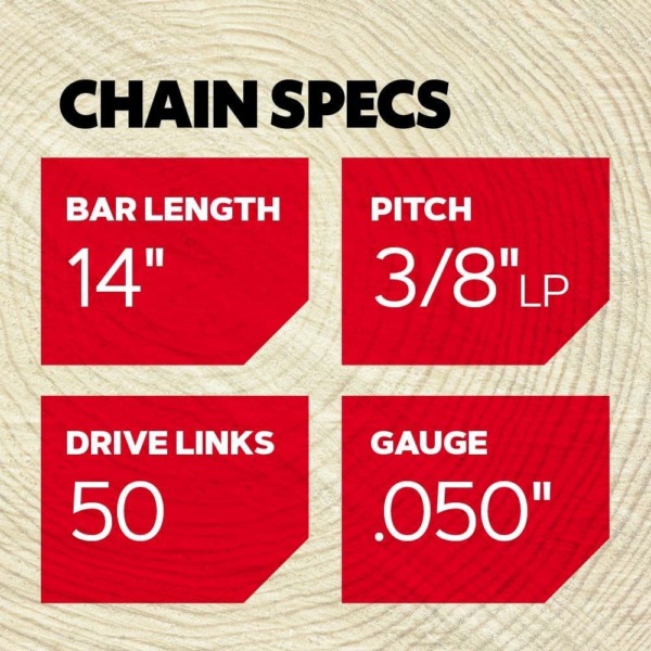 Oregon S50 AdvanceCut Replacement Chainsaw Chain for 14-Inch Guide Bar, 50 Drive Links, Pitch: 3/8″ Low Profile, Low Vibration, .050″ Gauge