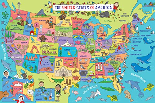 Peter Pauper Press Jumbo Floor Puzzle – USA Map – Fun and Educational! Learn Geography, State capitols, and Historic Landmarks. (48 Pieces) (36 inches Wide x 24 inches high)