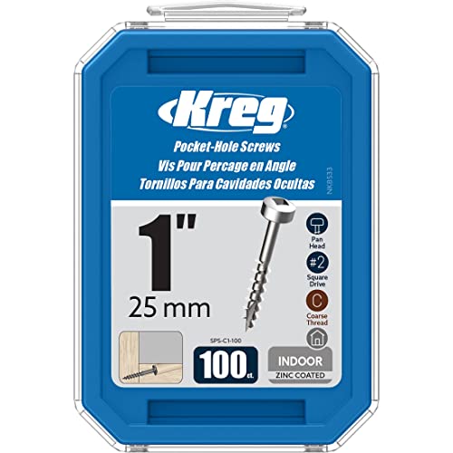 Kreg SPS-C1-100 Zinc Pocket-Hole Screws, 1-Inch #7 Coarse Thread, Pan Head (100 Count)