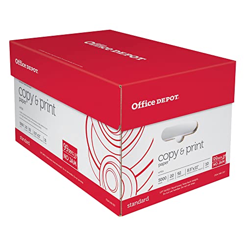 Office Depot White Copy Paper, 8 1/2in. x 11in., 20 Lb., 84 Brightness, Case Of 10 Reams