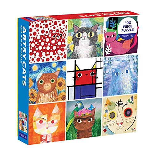 Mudpuppy Artsy Cats 500 Piece Family Jigsaw Puzzle, Cute Puzzle with Cats in Classic Art Formats