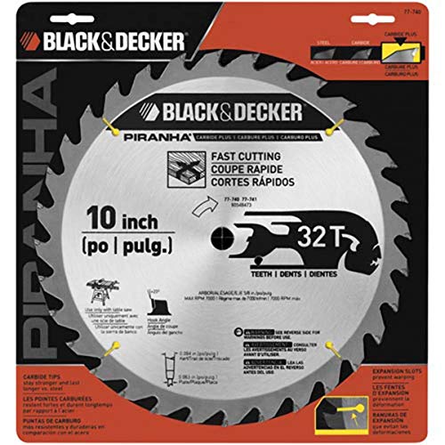 Black & Decker 77-740 Piranha 10-Inch 32 Tooth Thin Kerf Saw Blade with 5/8-Inch Arbor