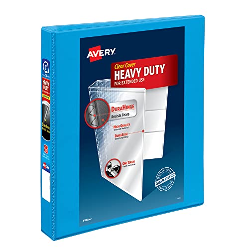Avery Heavy-Duty View 3 Ring Binder, 1″ One Touch Slant Rings, Holds 8.5″ x 11″ Paper, 1 Light Blue Binder (05301)