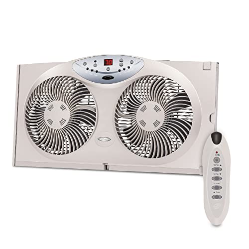 Bionaire Window Fan with Twin 8.5-Inch Reversible Airflow Blades and Remote Control, White