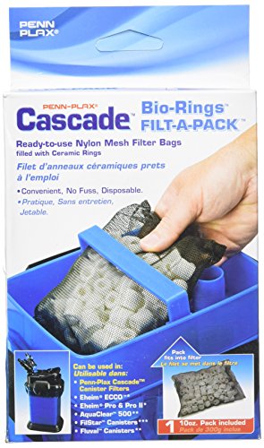 Penn-Plax Cascade Filt-a-Pack Aquarium Canister Filter Media Bag with Bio Rings – 10 Oz – 1-Pack