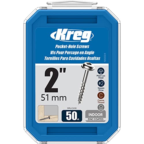Kreg SML-C2-50 Zinc Pocket Screws, 2-Inch #8 Coarse Thread, Maxi-Loc Head (50 Count)