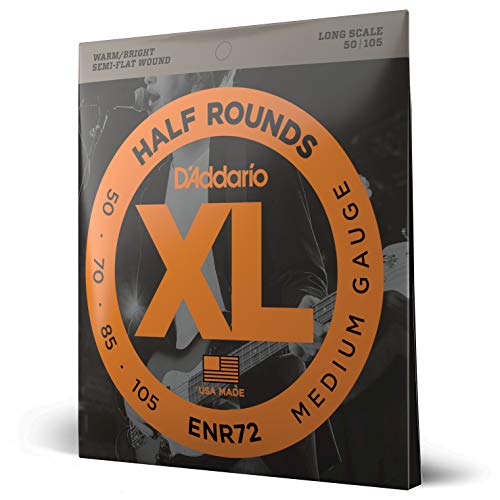 D’Addario XL Half Rounds Bass Guitar Strings – ENR72 – Long Scale – Medium, 50-105