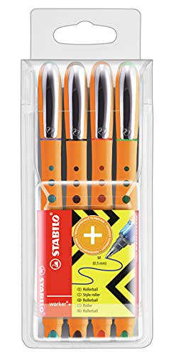 STABILO Worker Rollerball – Assorted Colours, Pack of 4