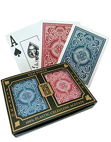 KEM Arrow Red and Blue Bridge Size Jumbo Index Playing Cards Height: 3.63″ , Width: 2.38″, Depth: 0.69