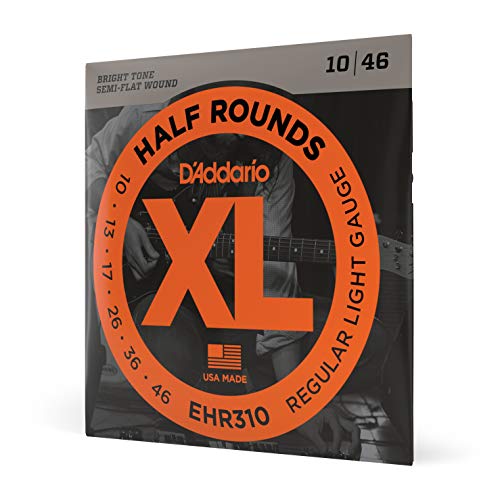 D’Addario Guitar Strings – XL Half Rounds Electric Guitar Strings – Semi-Flat Wound – Bright Tone, Smooth Feel, Reduced Finger Noise – EHR310 – Regular Light, 10-46