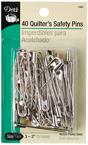 Dritz 2-Inch Quilter’s, 40 Count, Nickel-Plated Steel Safety Pins, Size 3