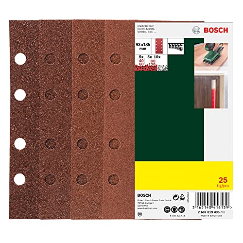 Bosch 25 Sanding Sheet Set for Orbital Sanders, 40-120 Grit, 93x185mm