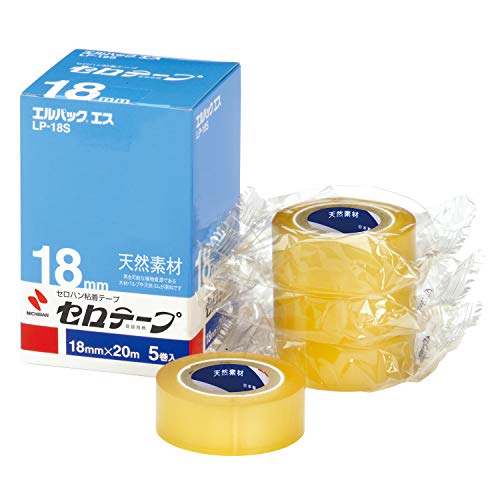 Nichiban LP-18S Cellophane Tape, Small Roll, 5 Rolls, 0.7 inches (18 mm) x 66.6 ft (20 m)