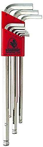Bondhus 17099 Set of 9 Balldriver L-wrenches with BriteGuard Finish, Extra Long Length, sizes 1.5-10mm