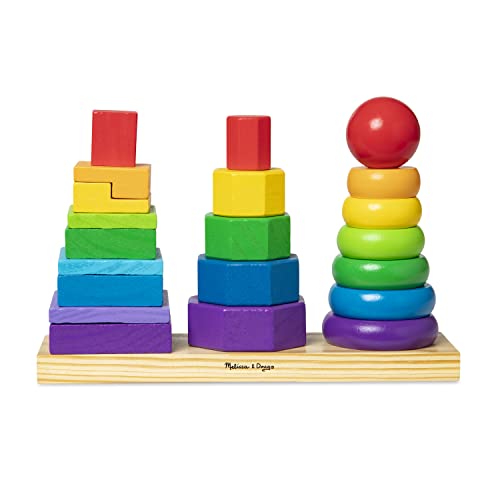 Melissa & Doug Geometric Stacker – Wooden Educational Toy – Shape Sorter And Stacking Toy, Stacking Tower Toy For Babies, Toddlers And Kids Ages 2+