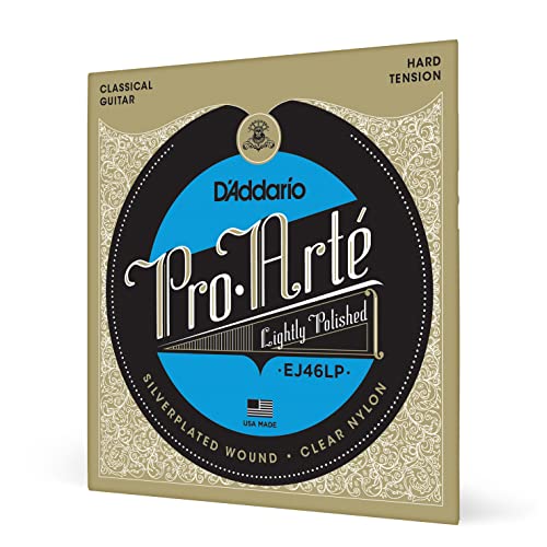 D’Addario Guitar Strings – Pro-Arte Classical Guitar Strings – EJ46LP – Nylon Guitar Strings – Silver Plated Wrap, Composite Core, Clear Nylon Trebles – Lightly Polished, Hard Tension