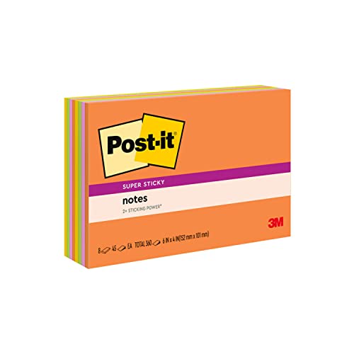Post-it Super Sticky Notes,6×4 in, 8 Pads, 2x the Sticking Power, Energy Boost Collection, Recyclable (622-8SSMIA) , 1 7/8″ x 1 7/8″ , Assorted