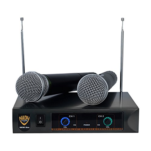 Nady DKW DUO HT B/D VHF Dual Wireless Handheld Microphone System – includes 2 microphones, AC adapter and audio cable – Easy setup – Karaoke, performance, presentation, public address