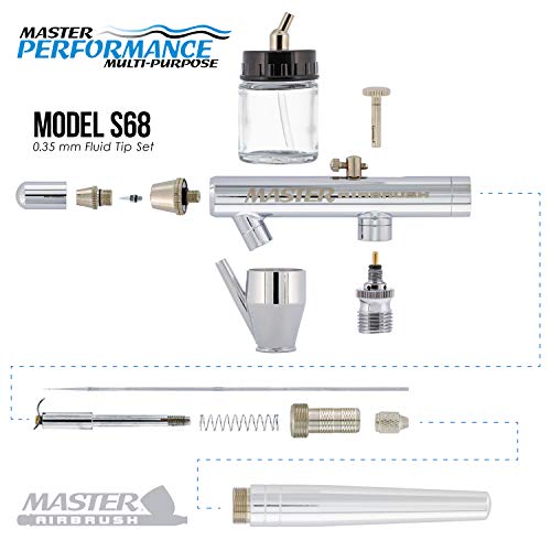Master Performance S68 Multi-Purpose Precision Dual-Action Siphon Feed Airbrush, 0.35 mm Tip, 3/4 oz Fluid Bottle, Color Cup – User Friendly Set Kit – How-to-Airbrush Guide – Auto, Art, Hobby, Cake | The Storepaperoomates Retail Market - Fast Affordable Shopping